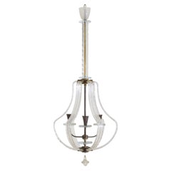 Italian Mid-Century Modern Brass and Glass 3-Light Chandelier, Mid-20th Century