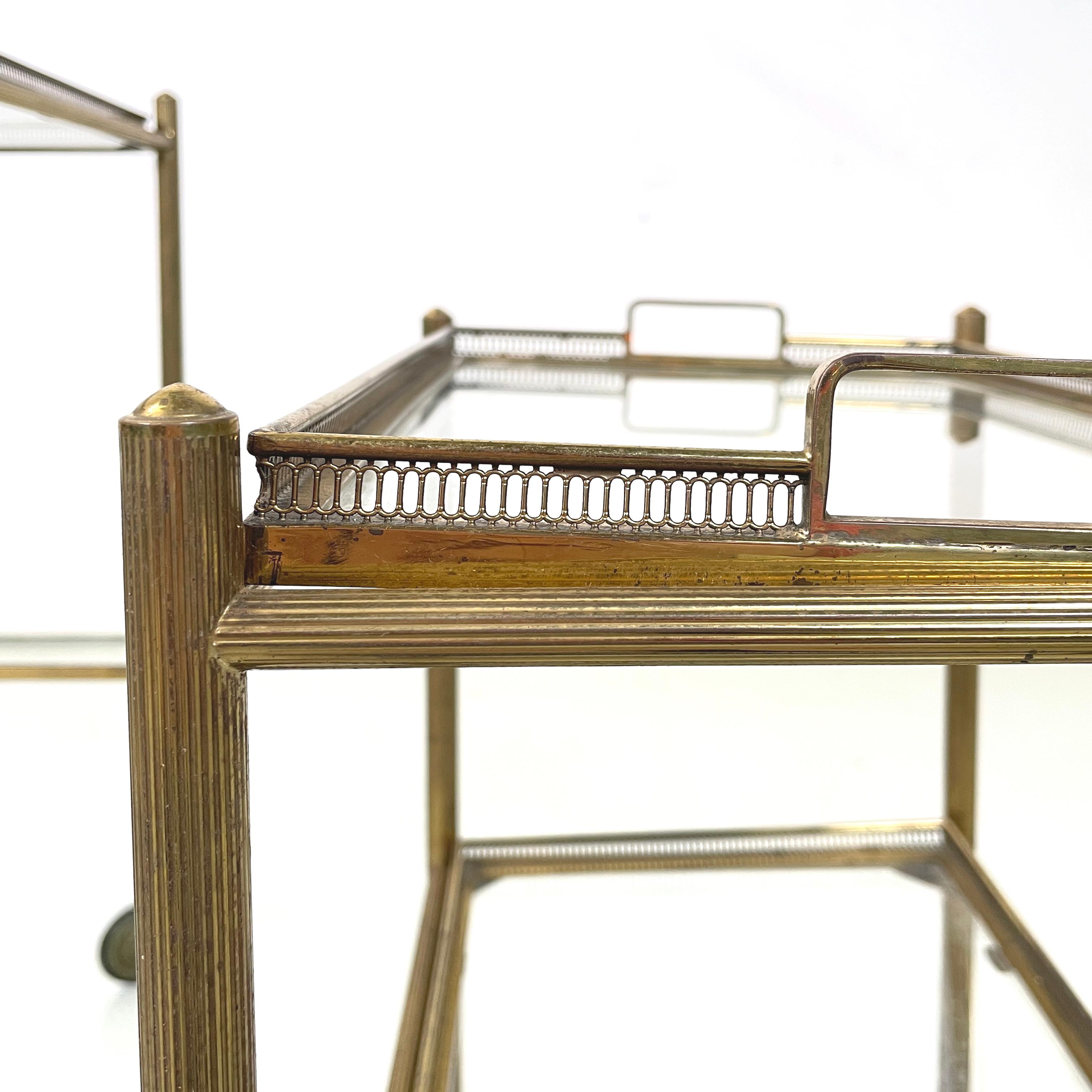 Italian mid-century modern Brass and glass carts with tray, 1960s For Sale 5