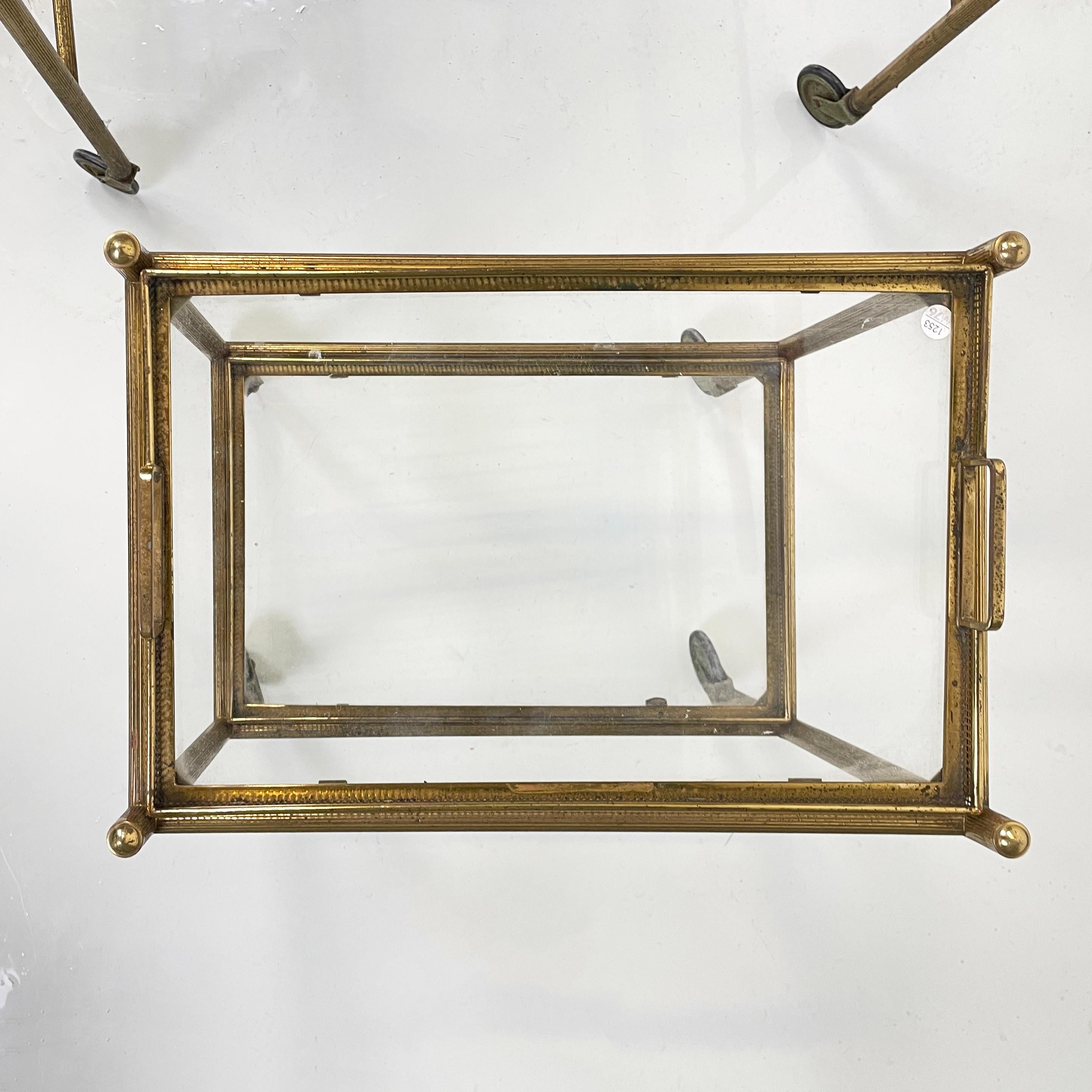 Italian mid-century modern Brass and glass carts with tray, 1960s For Sale 8