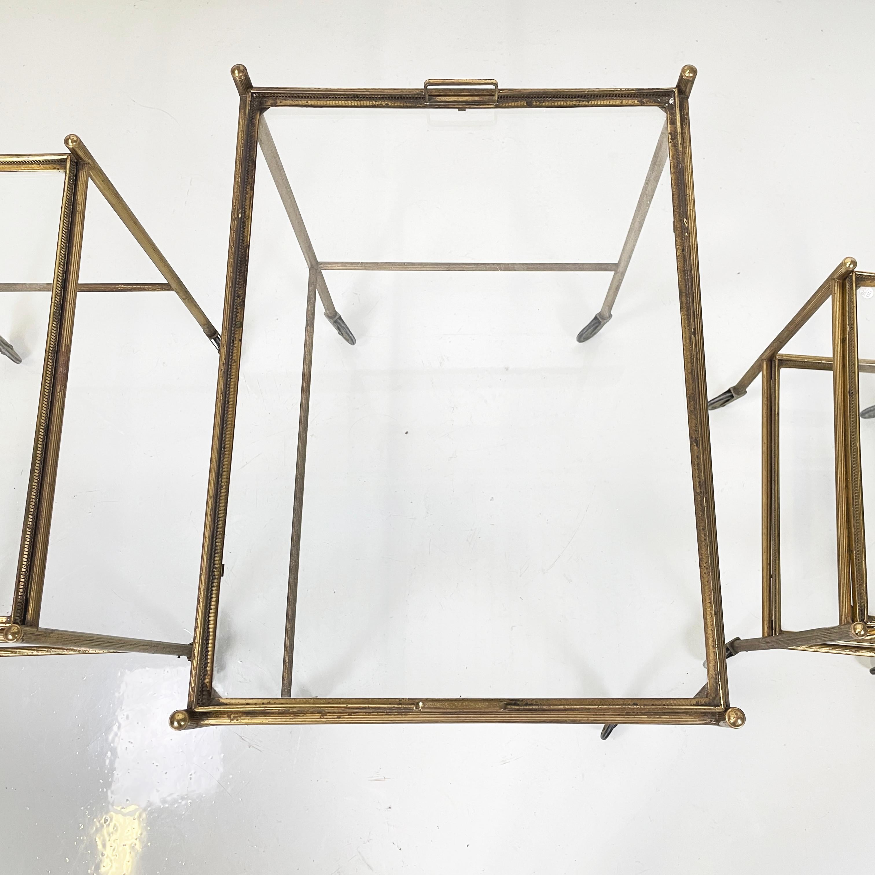 Italian mid-century modern Brass and glass carts with tray, 1960s For Sale 9