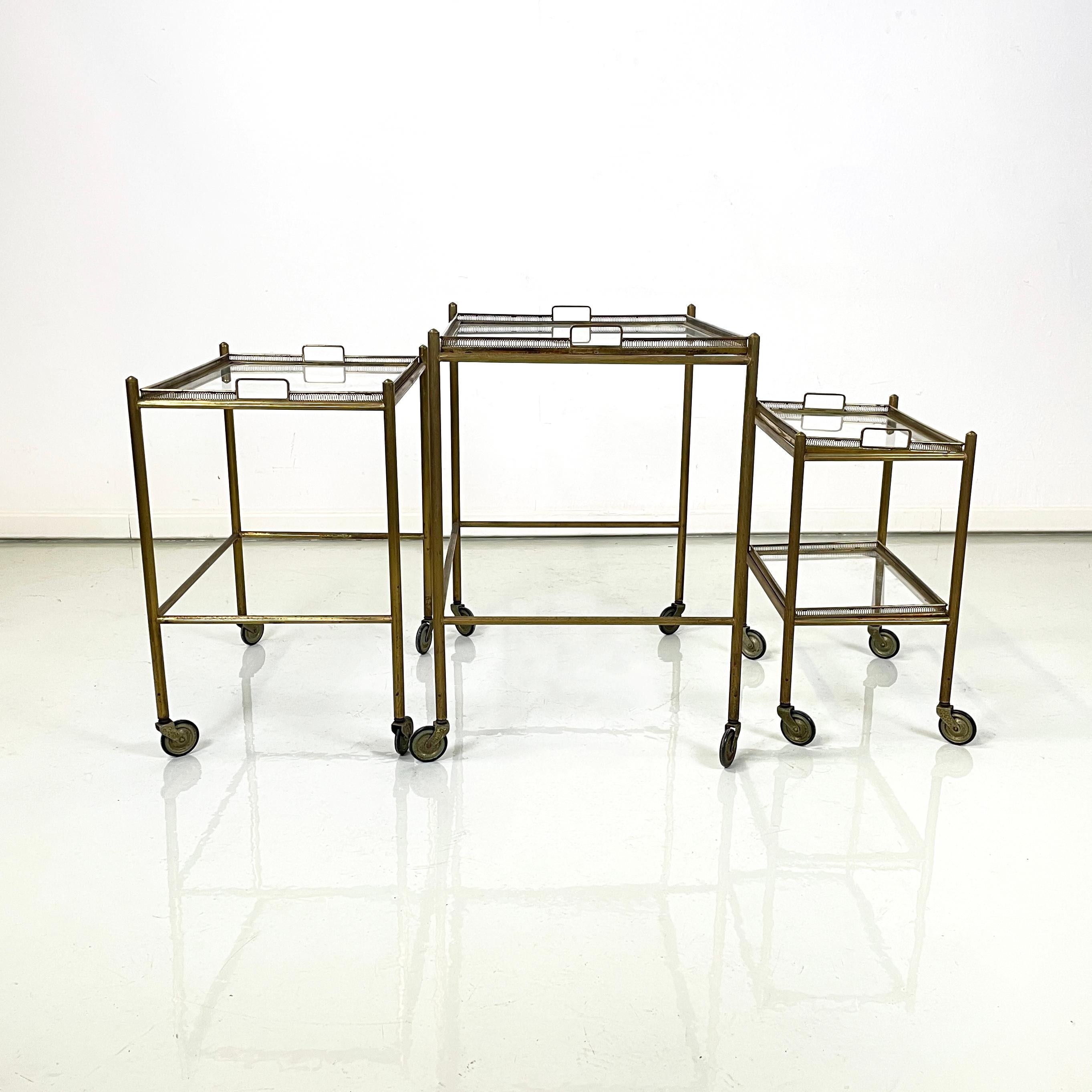 Mid-20th Century Italian mid-century modern Brass and glass carts with tray, 1960s For Sale