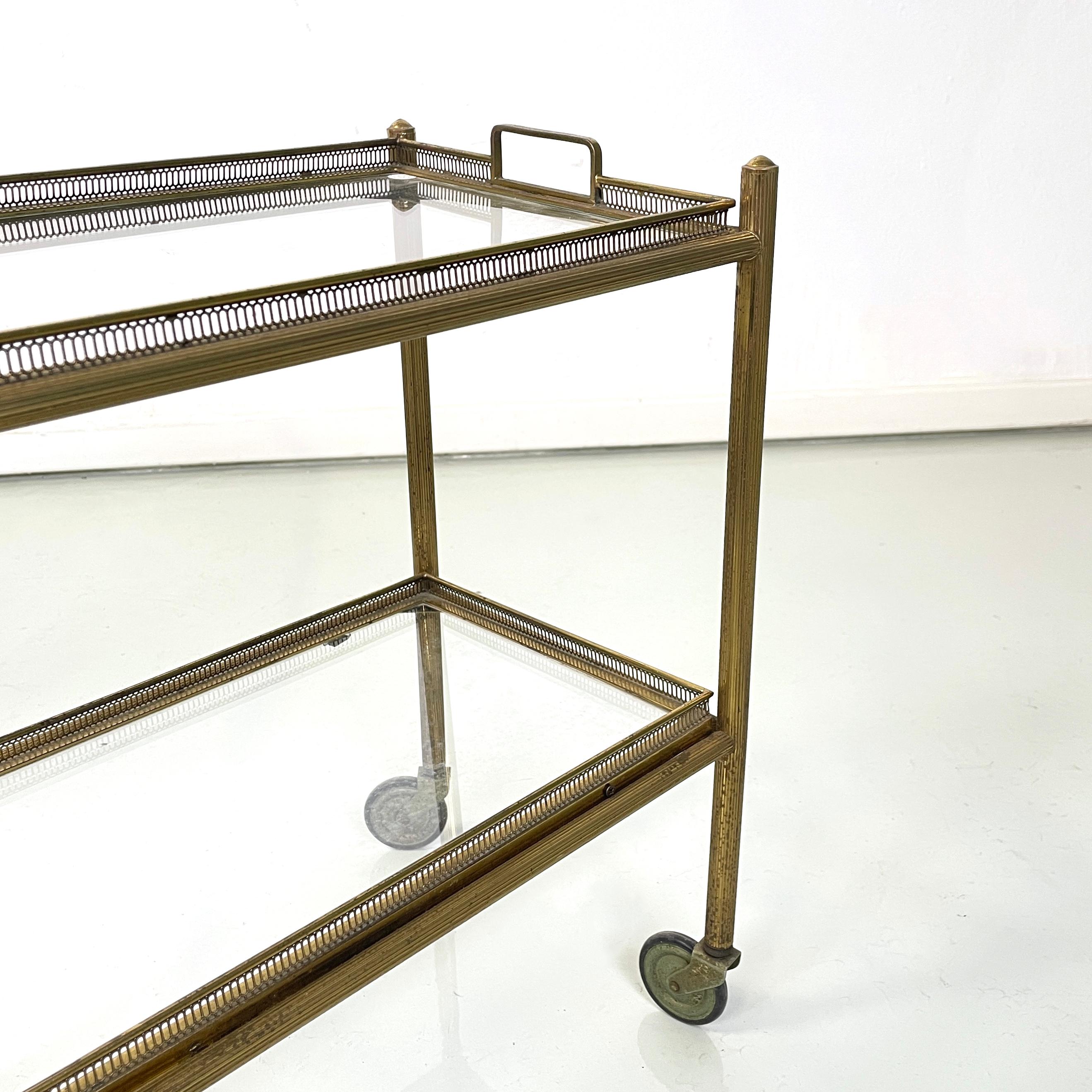 Italian mid-century modern Brass and glass carts with tray, 1960s For Sale 4
