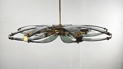 Italian Mid-Century Modern Brass and Glass Chandelier, Attr. to Fontana Arte