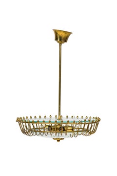 Moderner Kronleuchter aus der Mitte des Jahrhunderts von Pietro Chiesa, Messing und Glas, 23 Zoll