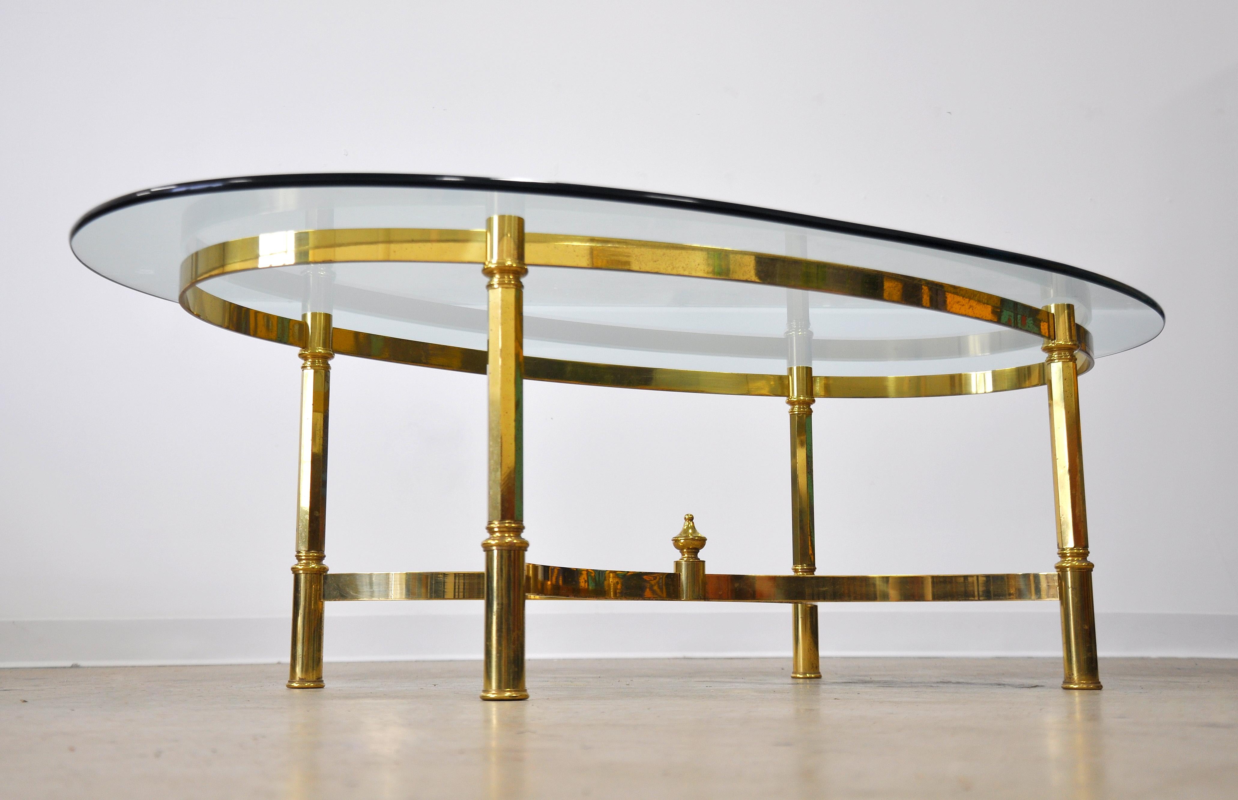 Italian Mid-Century Modern Brass and Glass Coffee Table In Good Condition In Miami, FL