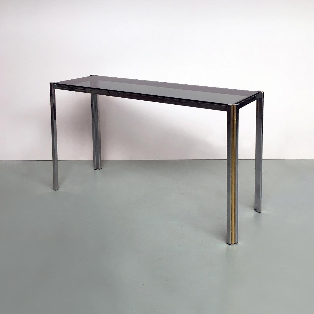 Metal Italian Mid-Century Modern Brass and Glass Entrance Console, 1970s