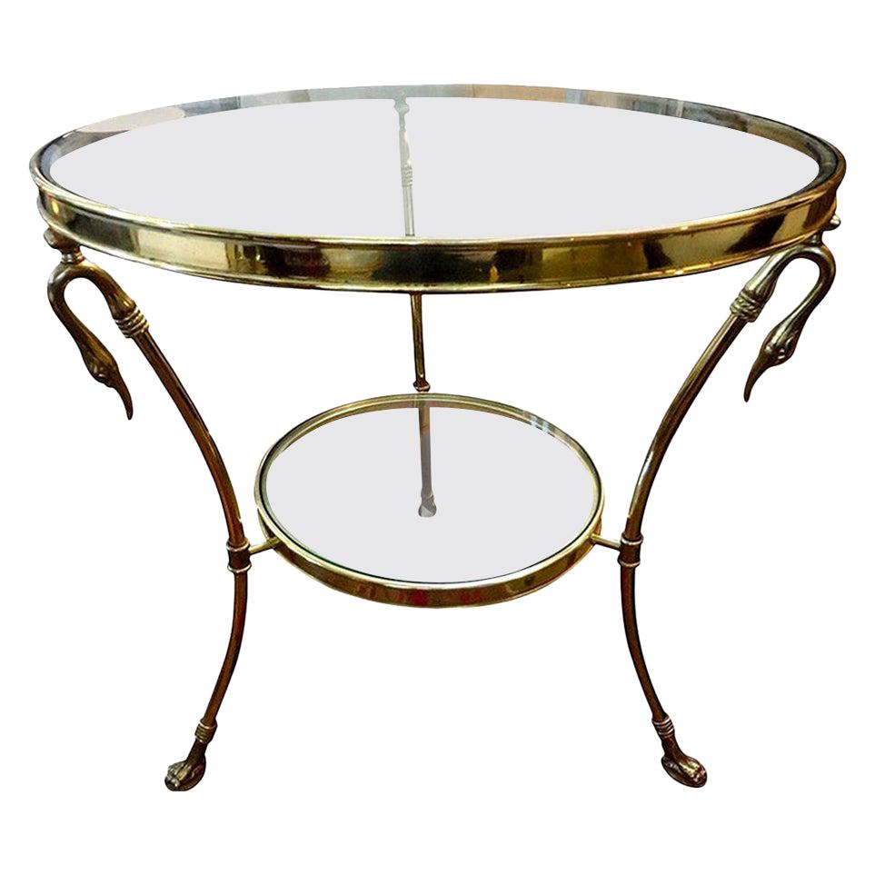 Italian Mid-Century Modern Brass and Glass Two-Tiered Table