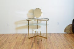 Italian Mid-Century Modern Brass and Glass Vanity Table with Stool, with Label