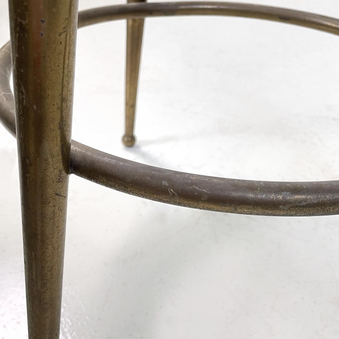 Italian mid-century modern brass and leatherette high bar stools, 1950s  4