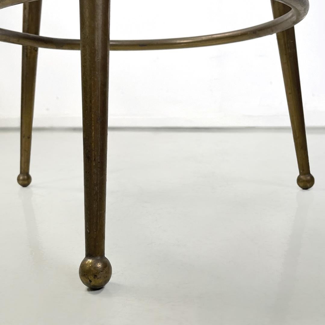Italian mid-century modern brass and leatherette high bar stools, 1950s  3
