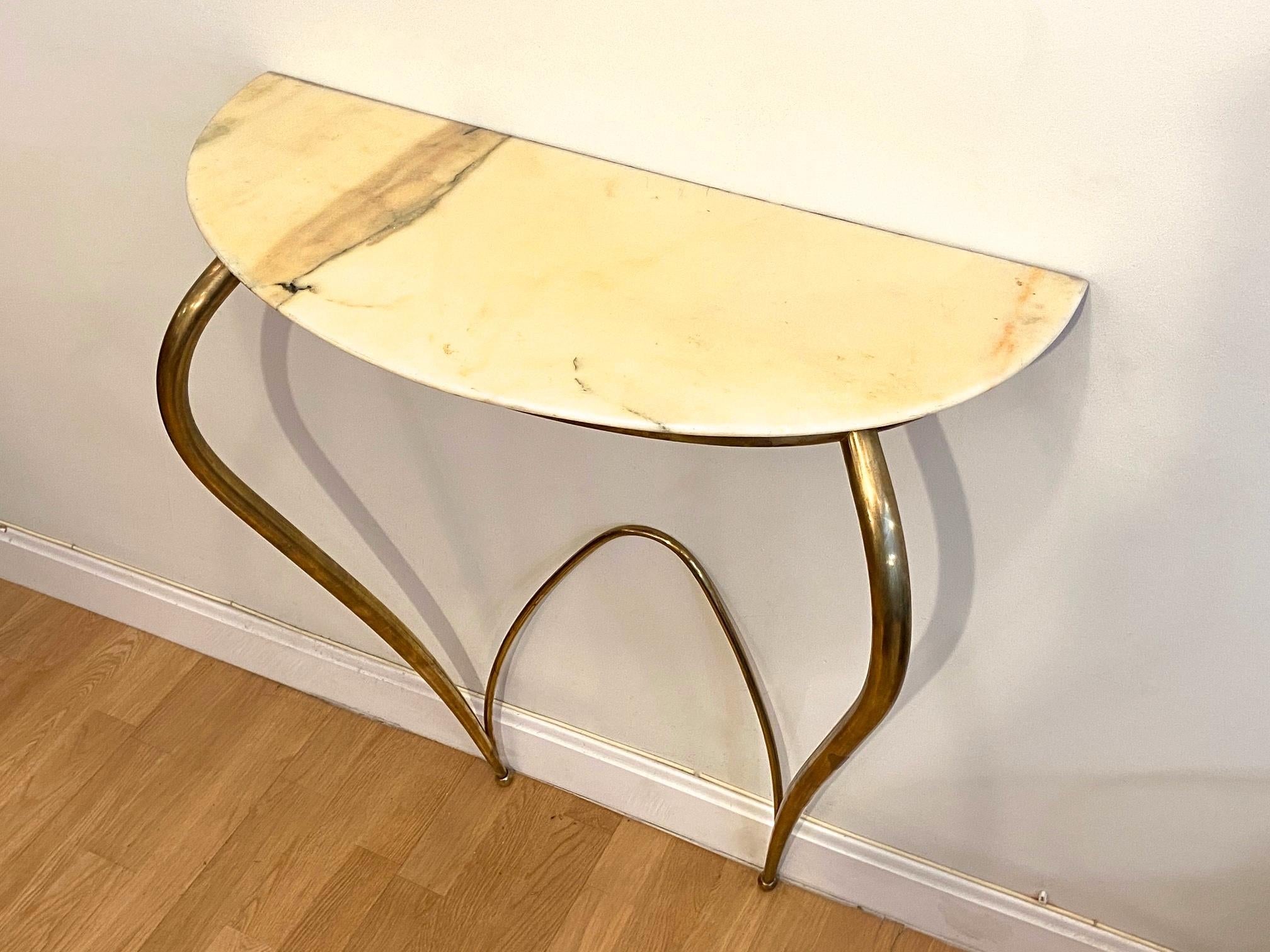 Italian Mid-Century Modern Brass and Marble Console, 1940 In Good Condition In Madrid, ES