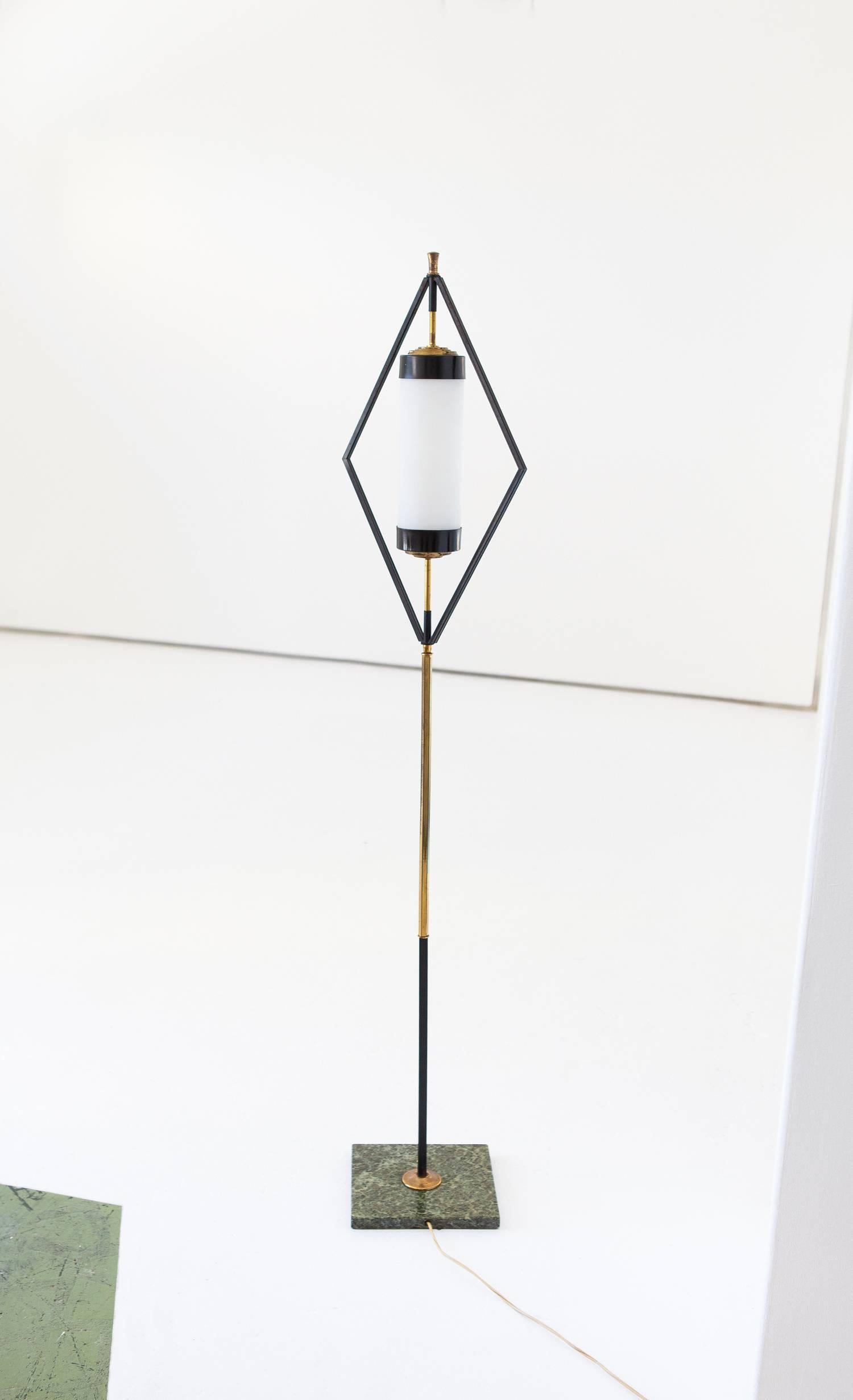 Italian Mid-Century Modern Brass and Opaline Glass Floor Lamp, 1950s In Good Condition In Rome, IT