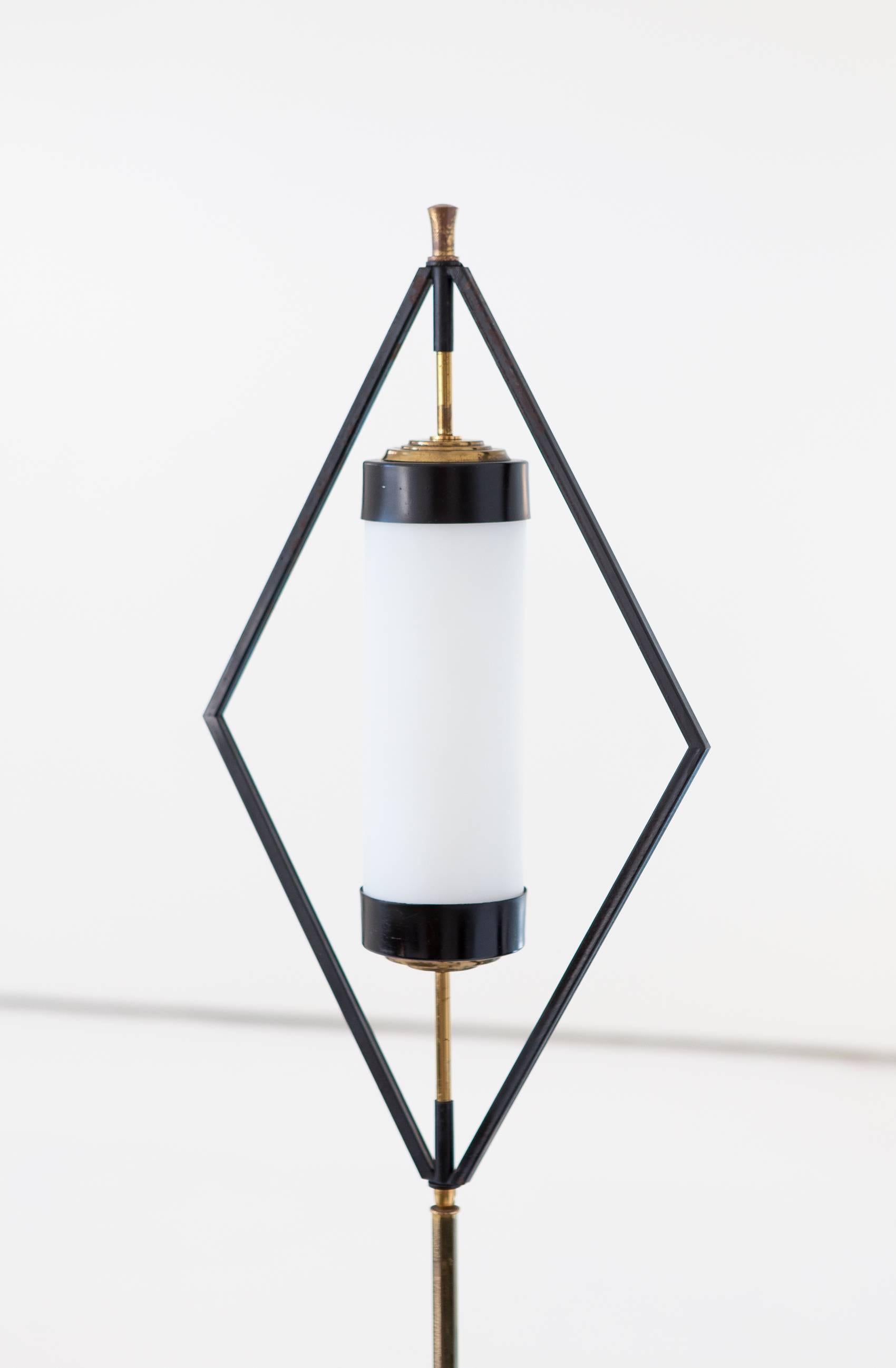 Mid-20th Century Italian Mid-Century Modern Brass and Opaline Glass Floor Lamp, 1950s