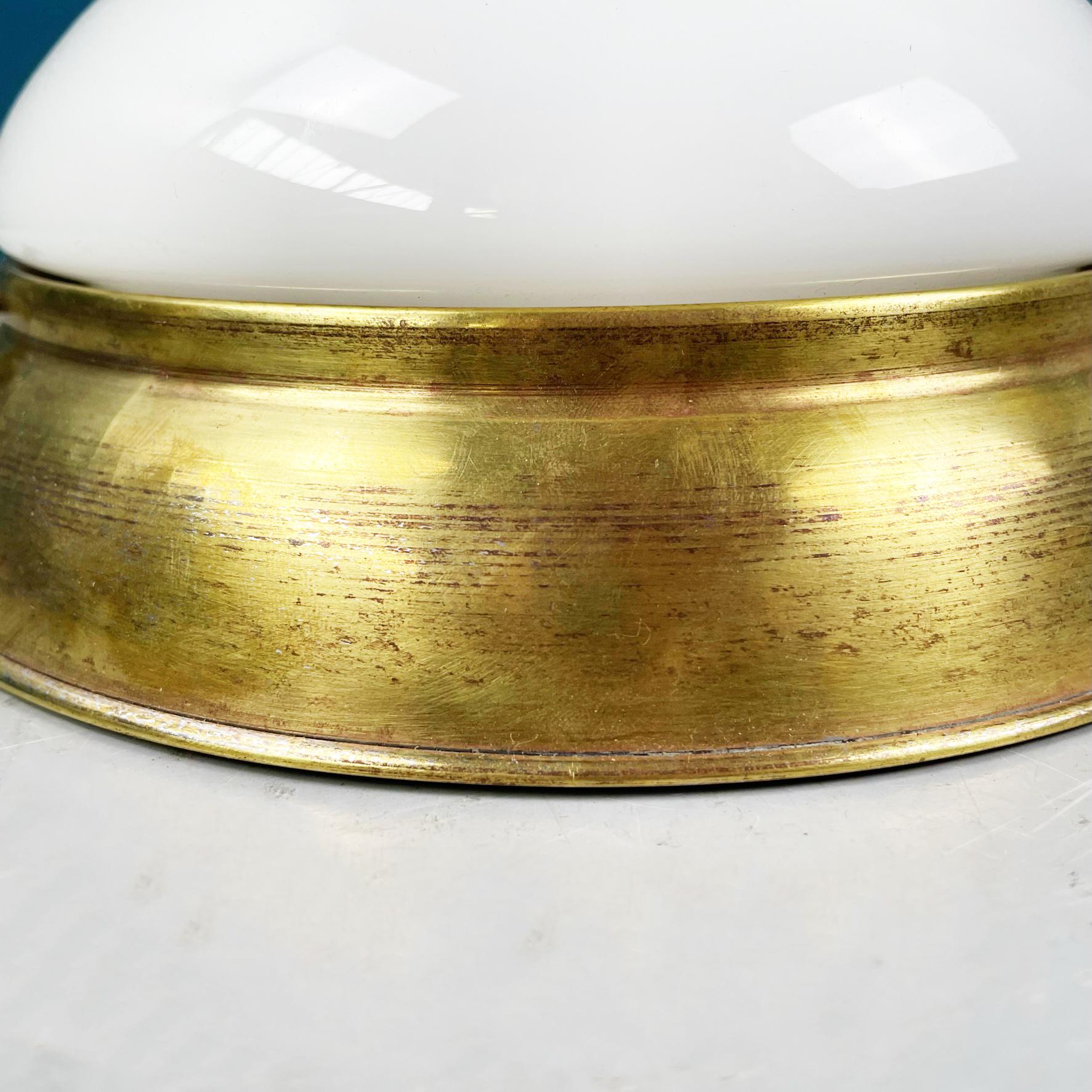Mid-20th Century Italian mid-century modern Brass and opaline glass round wall lights, 1960s For Sale