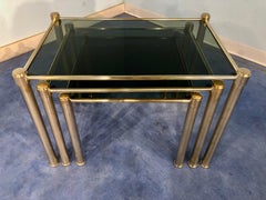Italian Mid-Century Modern Brass and Smoked Glass Nesting Tables, 1970s