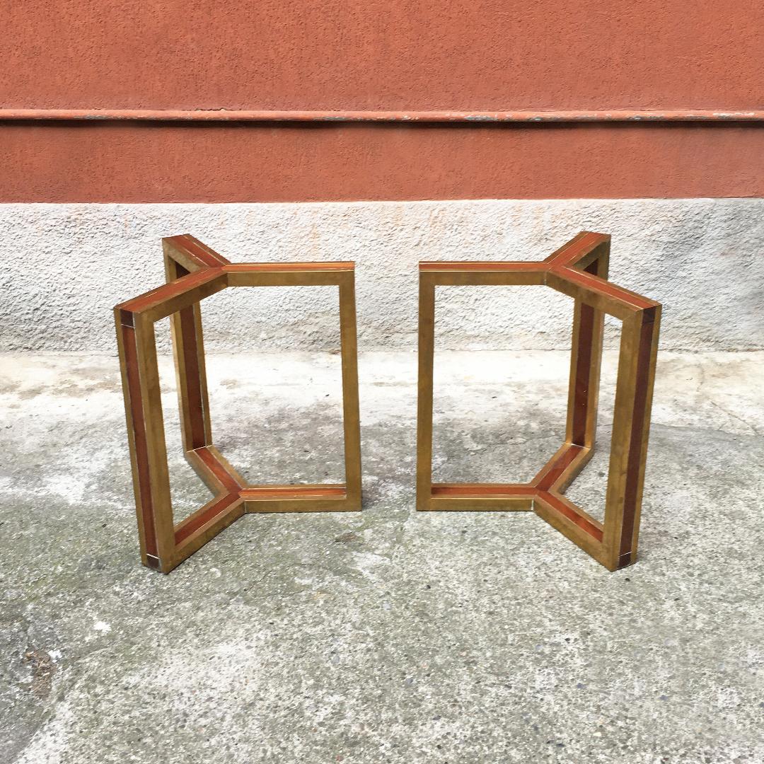 Italian Mid-Century Modern Brass and Wood Bases, 1980s In Good Condition In MIlano, IT