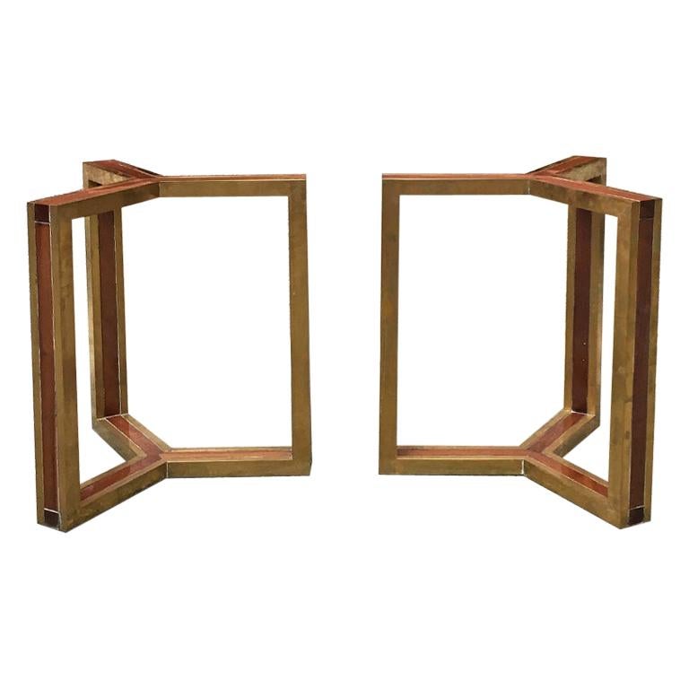 Italian MidCentury Modern Brass and Wood Bases, 1980s at 1stDibs