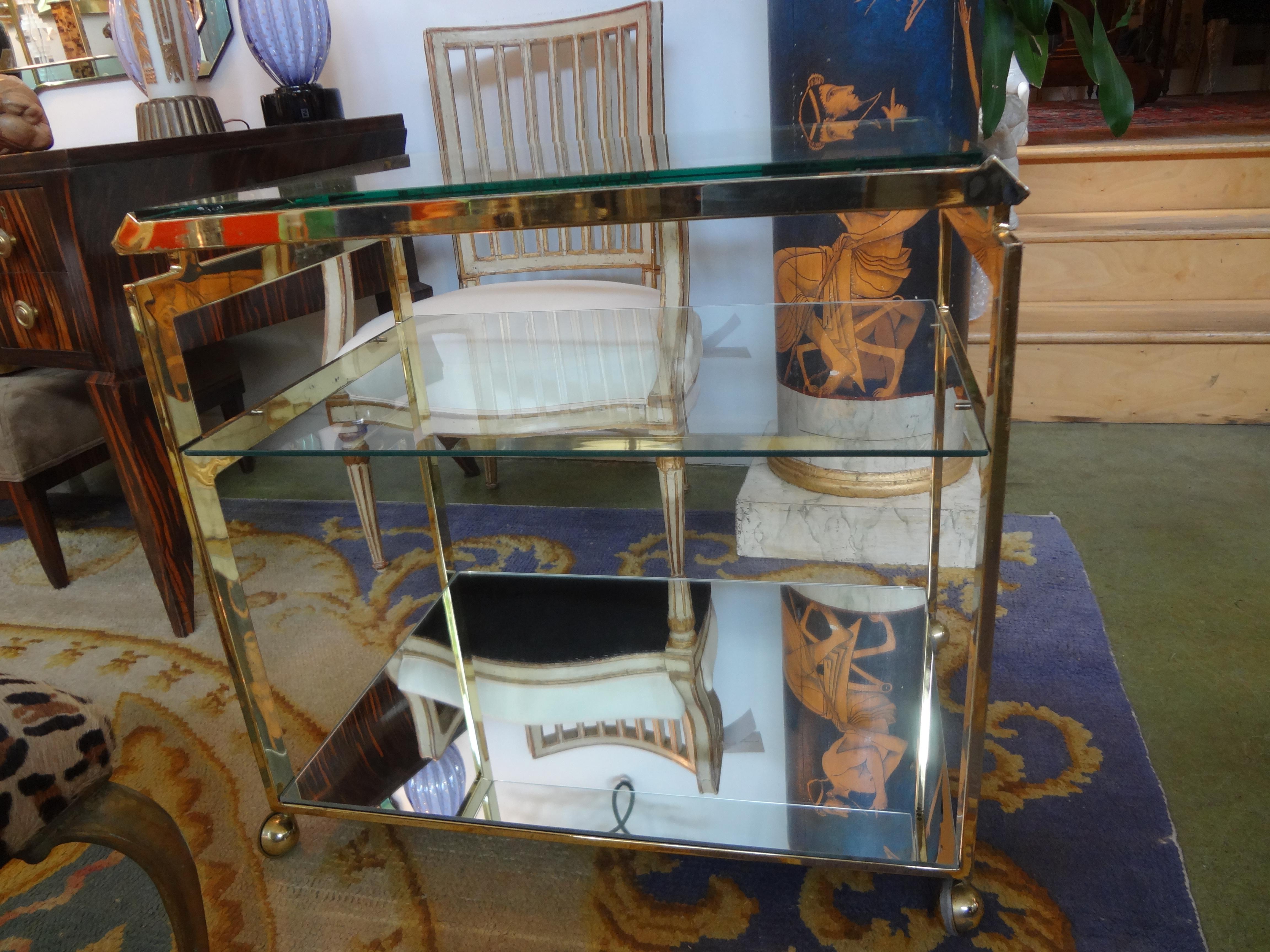 Late 20th Century Italian Mid-Century Modern Brass Bar Cart For Sale