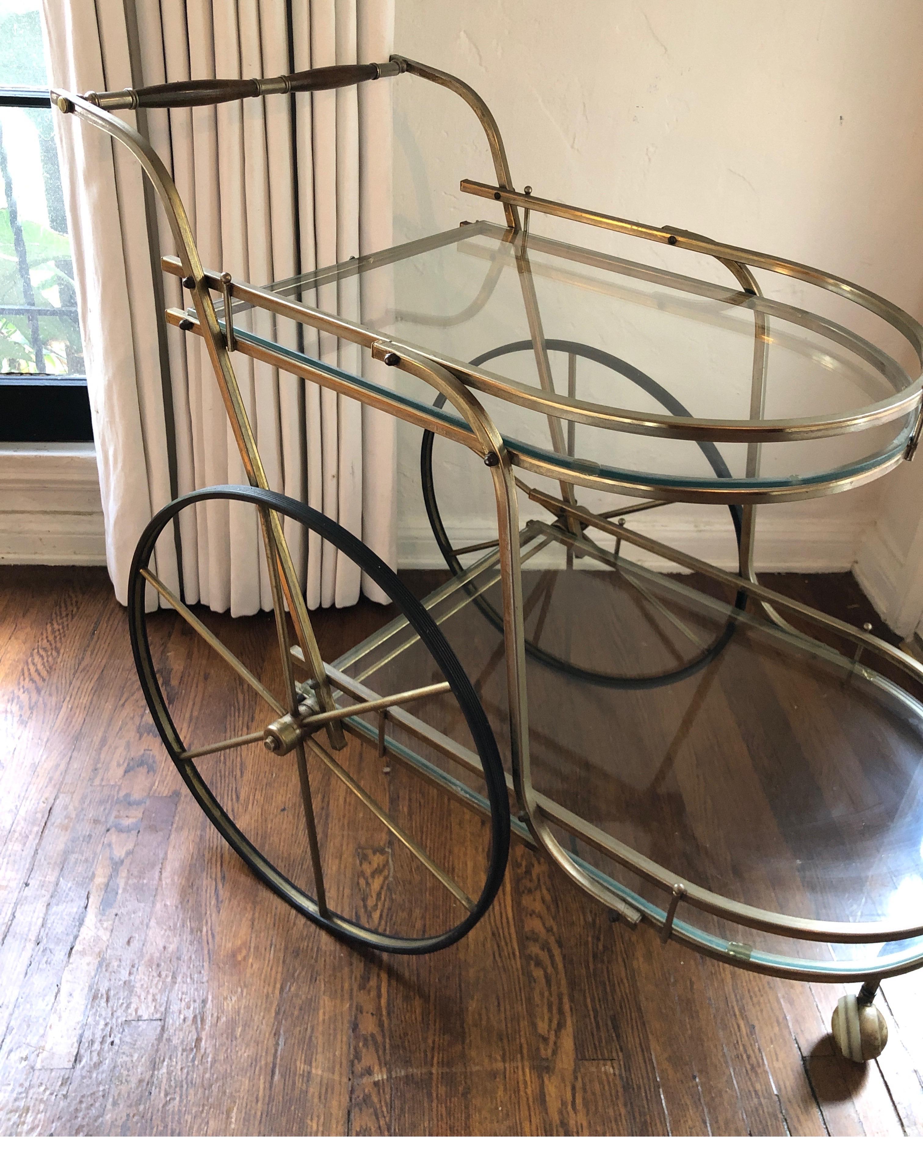 Italian Mid-Century Modern Brass Bar Cart 2