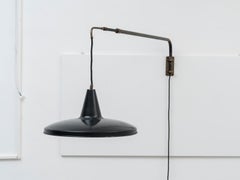 Italian Mid-Century Modern Brass Black Swiveling Telescopic Wall Lamp, 1950s
