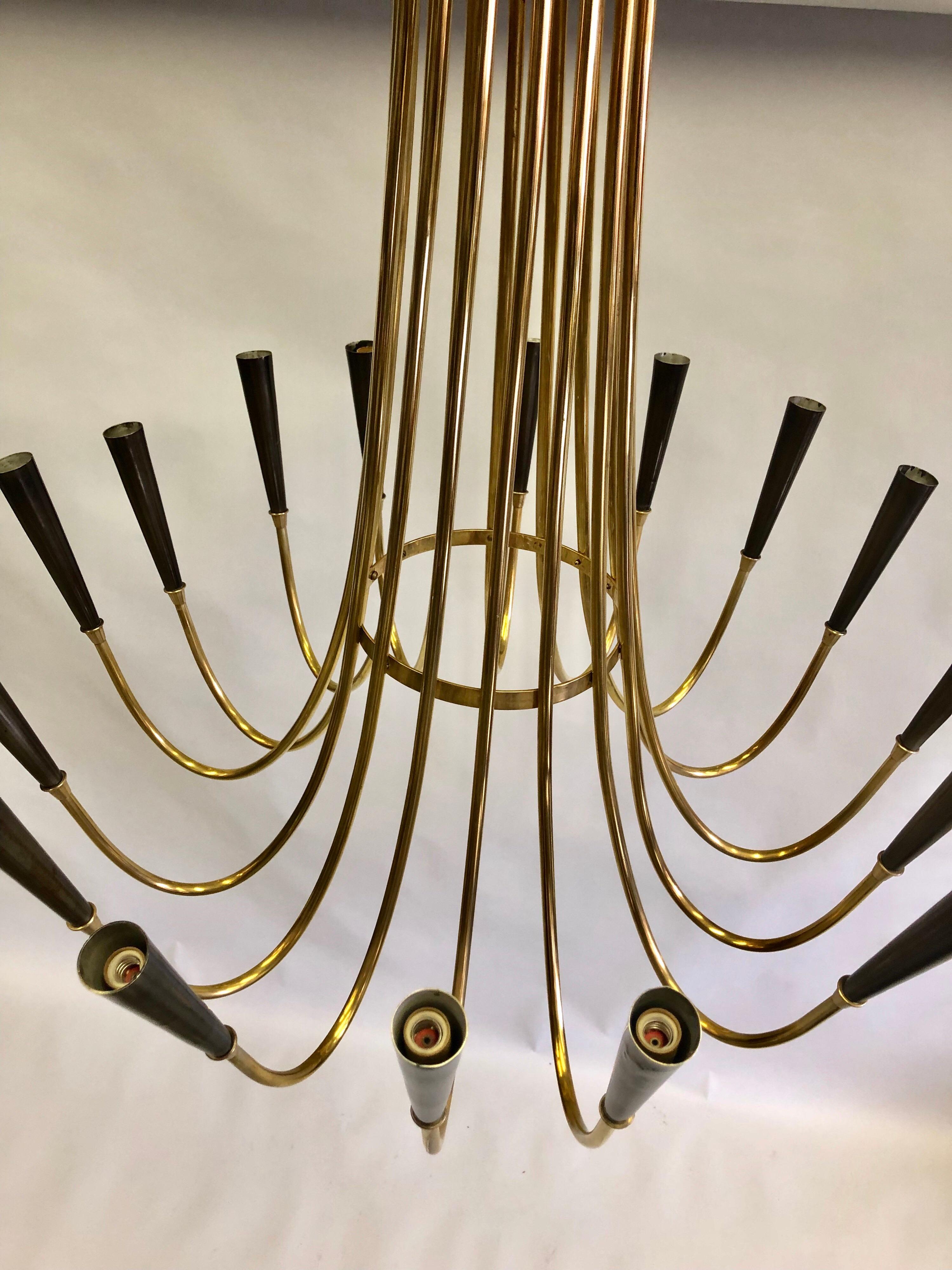Metal Italian Mid-Century Modern Brass Chandelier Attribute to Ulrich For Sale