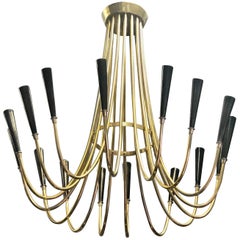 Italian Mid-Century Modern Brass Chandelier Attribute to Ulrich