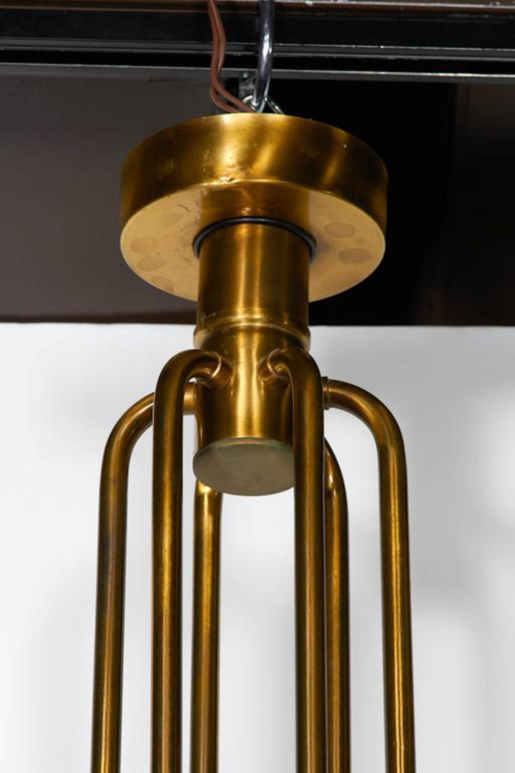 Mid-20th Century Italian Mid-Century Modern Brass geometric Chandelier, by Gaetano Sciolari 1960s