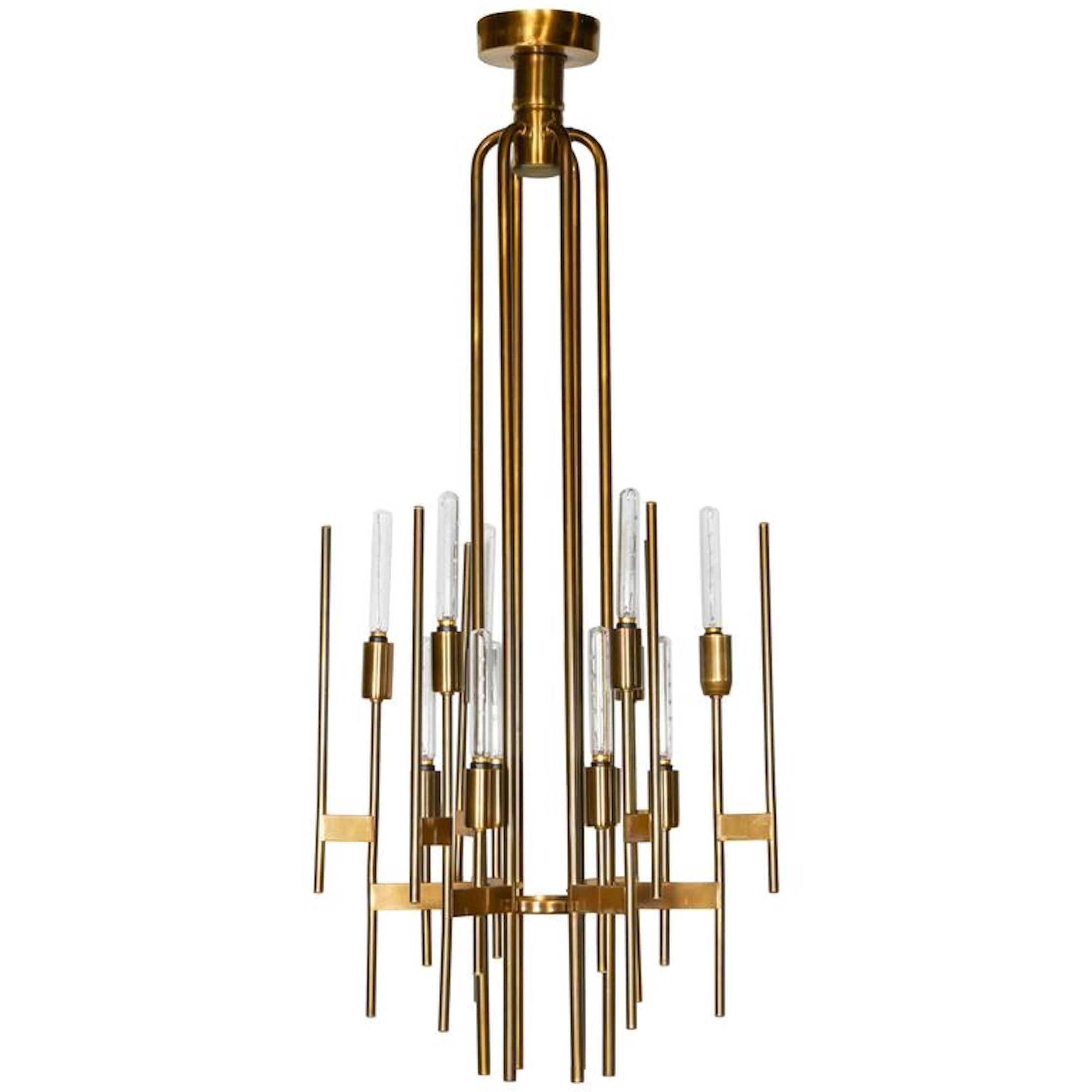 Italian Mid-Century Modern Brass geometric Chandelier, by Gaetano Sciolari 1960s