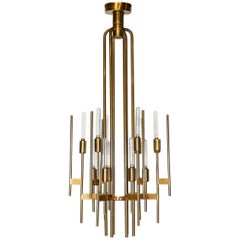 Italian Mid-Century Modern Brass geometric Chandelier, by Gaetano Sciolari 1960s