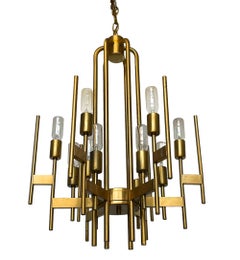 Lampadario italiano in ottone del Mid Century Modern di Gaetano Sciolari
