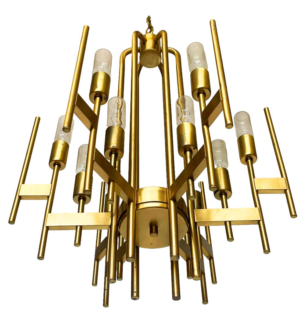 Mid-20th Century Italian Mid Century Modern Brass Chandelier by Gaetano Sciolari For Sale