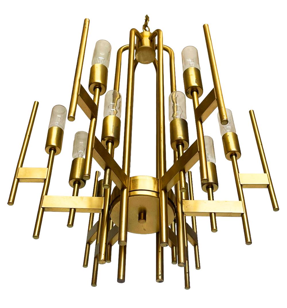 Italian Mid Century Modern Brass Chandelier by Gaetano Sciolari For Sale 2