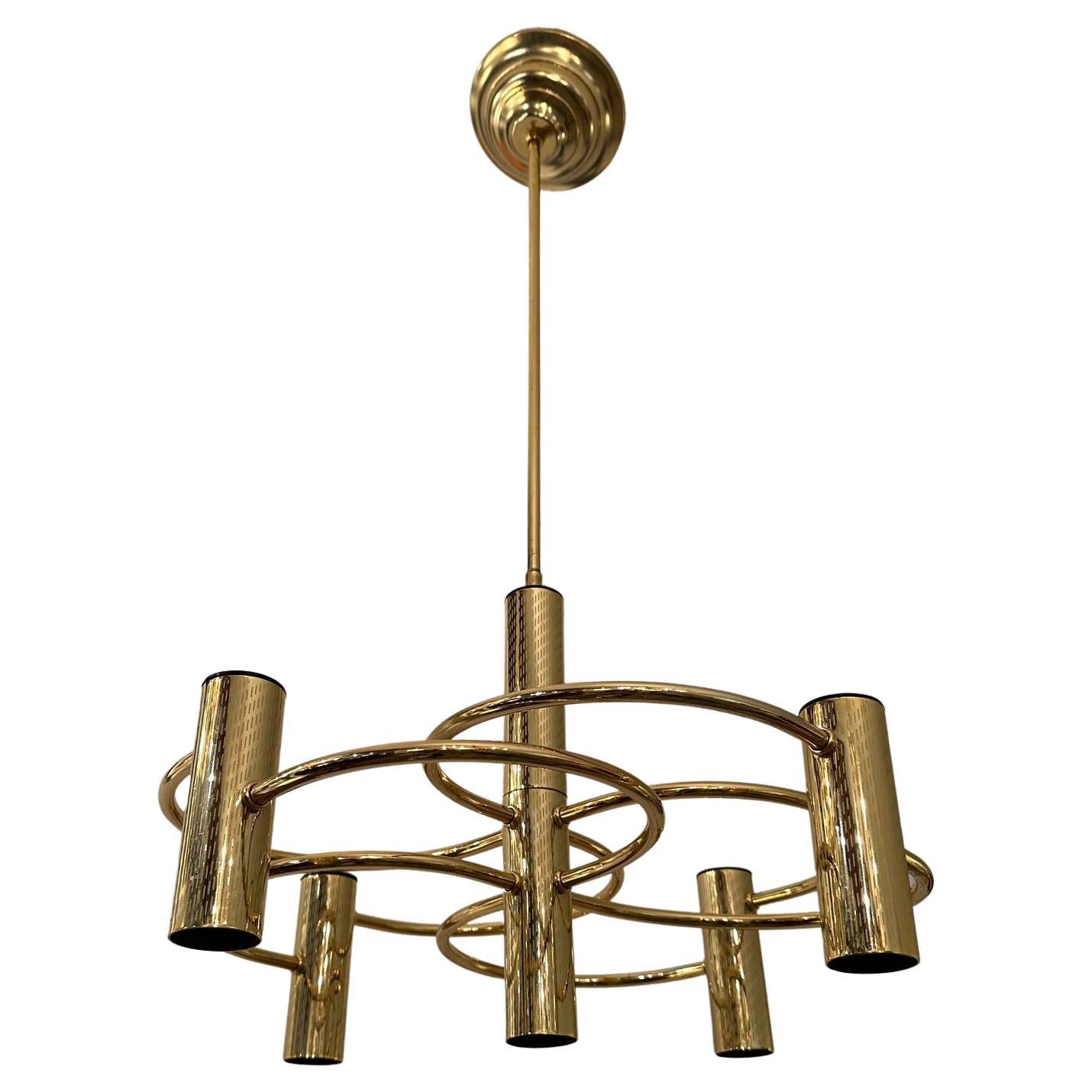 Italian Mid-Century Modern Brass Chandelier For Sale