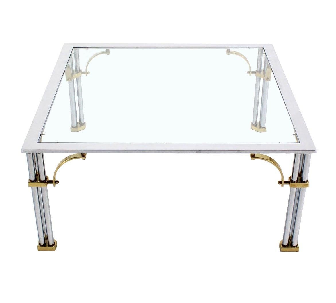 Mid-Century Modern Italian Mid Century Modern Brass Chrome Glass Top Square Coffee Table MINT For Sale