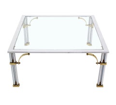Italian Mid Century Modern Brass Chrome Glass Top Square Coffee Table MINT