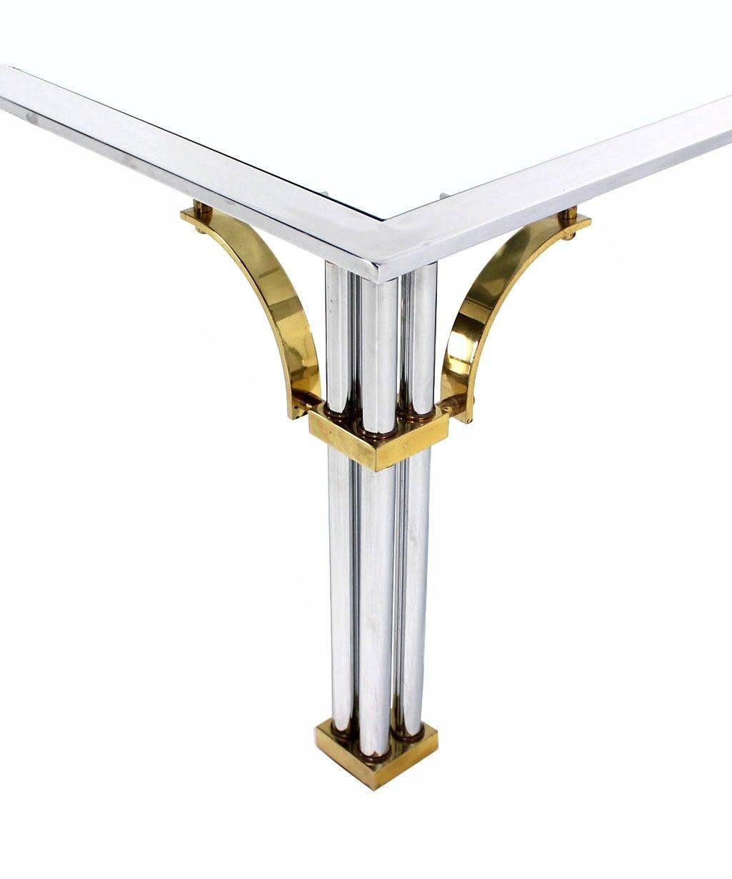Polished Italian Mid Century Modern Brass Chrome Glass Top Square Coffee Table MINT For Sale