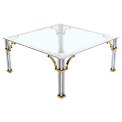 Vintage Italian Mid Century Modern Brass Chrome Glass Top Square Coffee Table MINT
