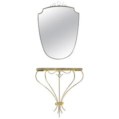 Italian Mid-Century Modern Brass Console and Mirror, 1950s