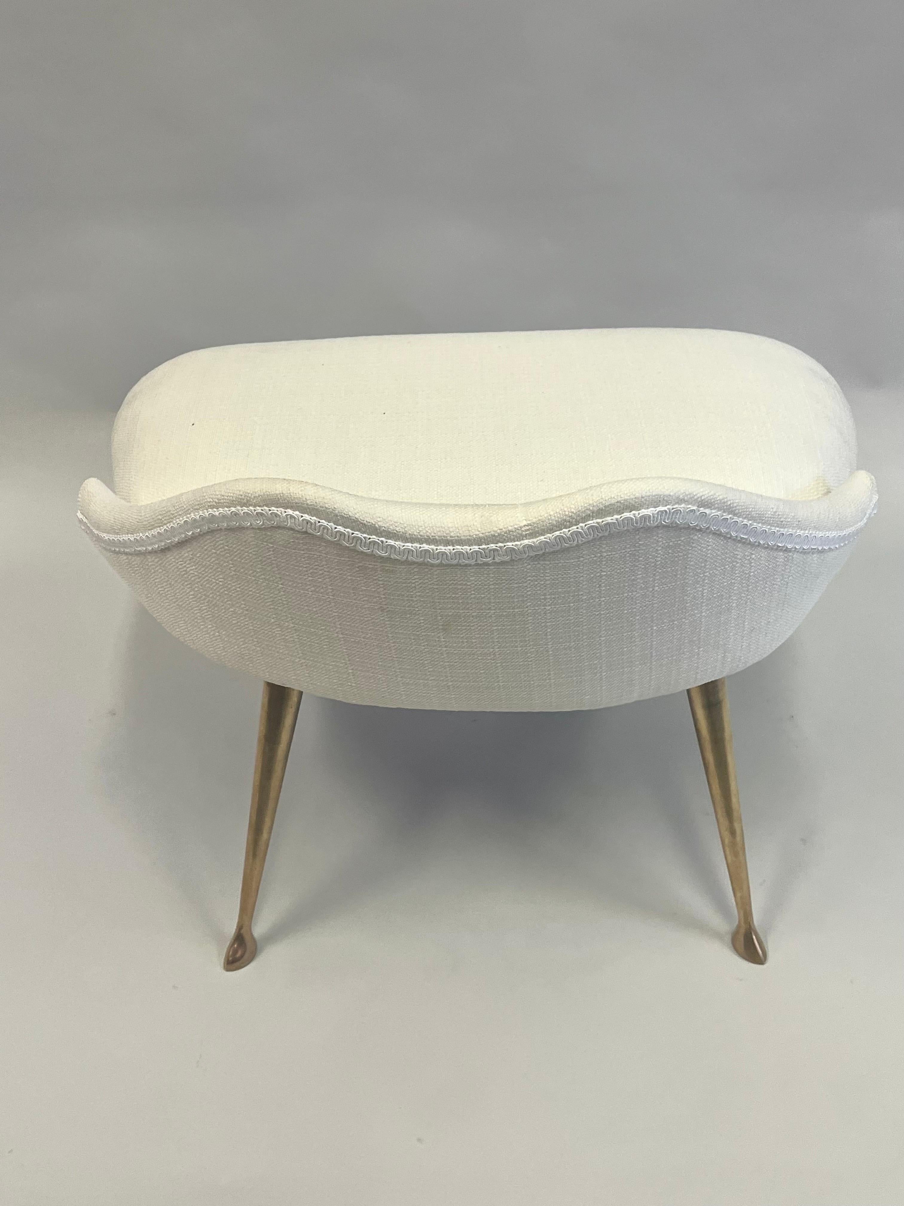 Italian Mid-CenturyModern Brass & Cotton Vanity Chair Attributed to Marco Zanuso For Sale 5