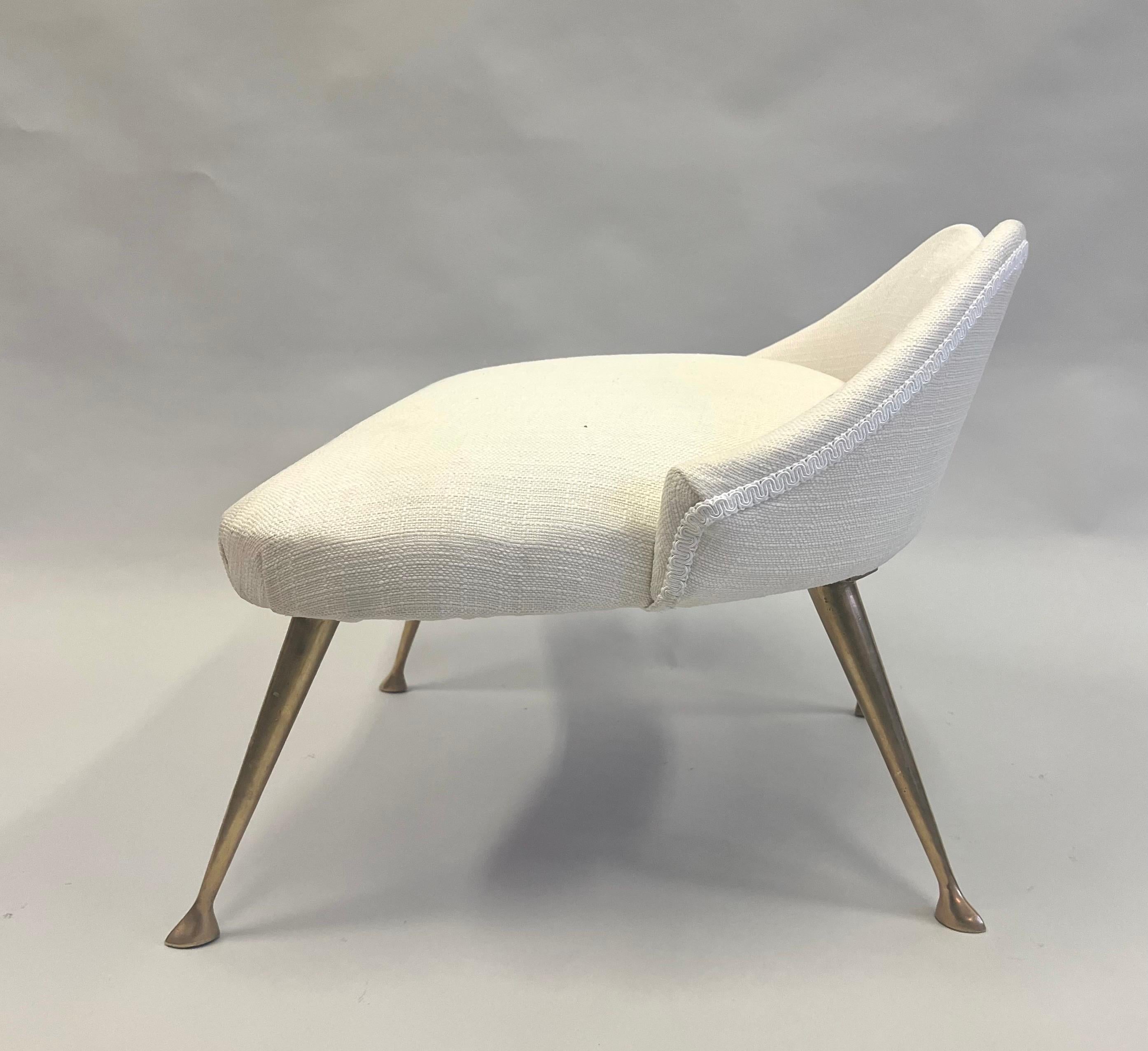 Italian Mid-CenturyModern Brass & Cotton Vanity Chair Attributed to Marco Zanuso For Sale 6