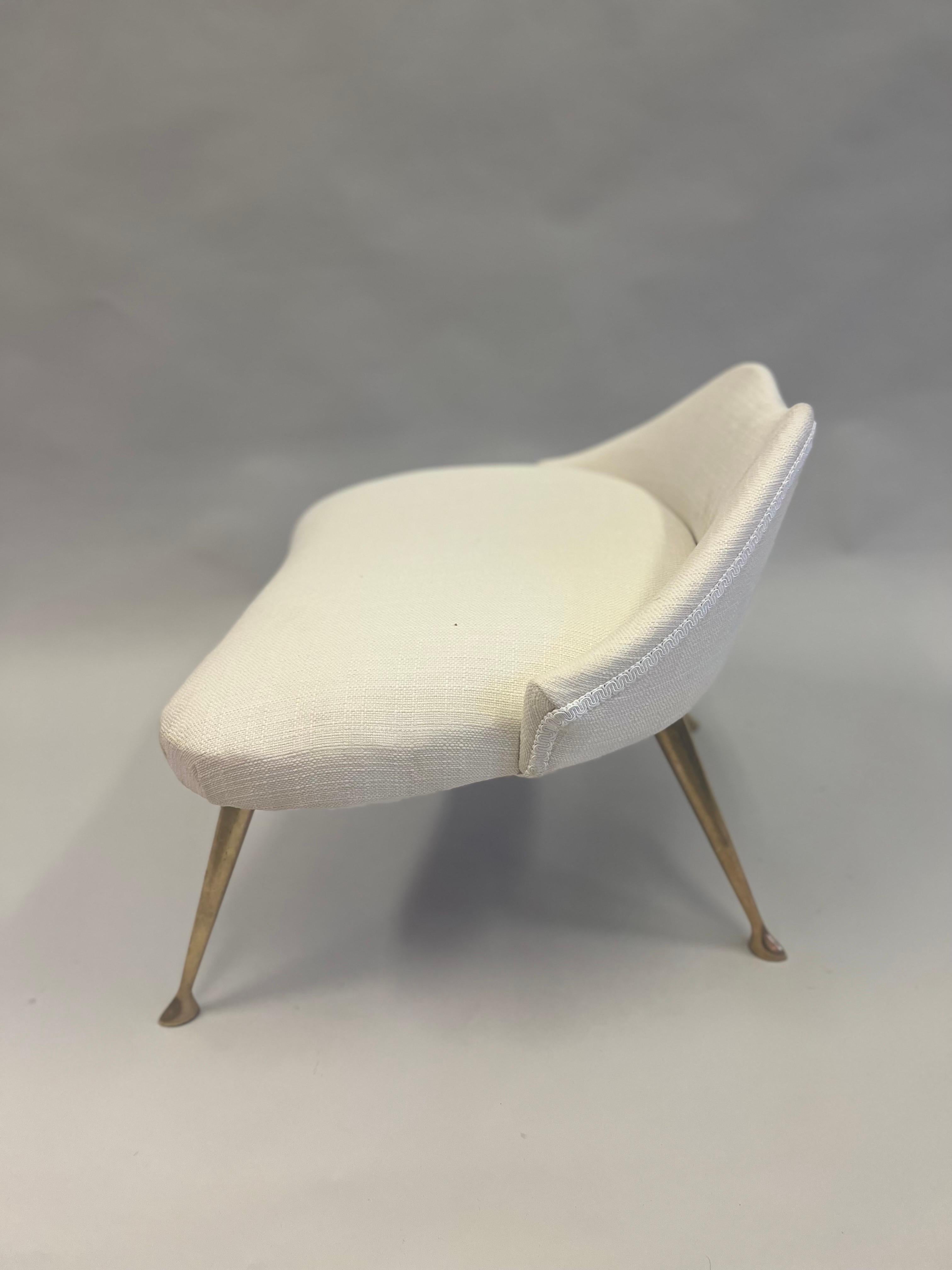 Italian Mid-CenturyModern Brass & Cotton Vanity Chair Attributed to Marco Zanuso For Sale 7