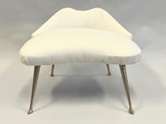 Italian Mid-CenturyModern Brass & Cotton Vanity Chair Attributed to Cesare Lacca