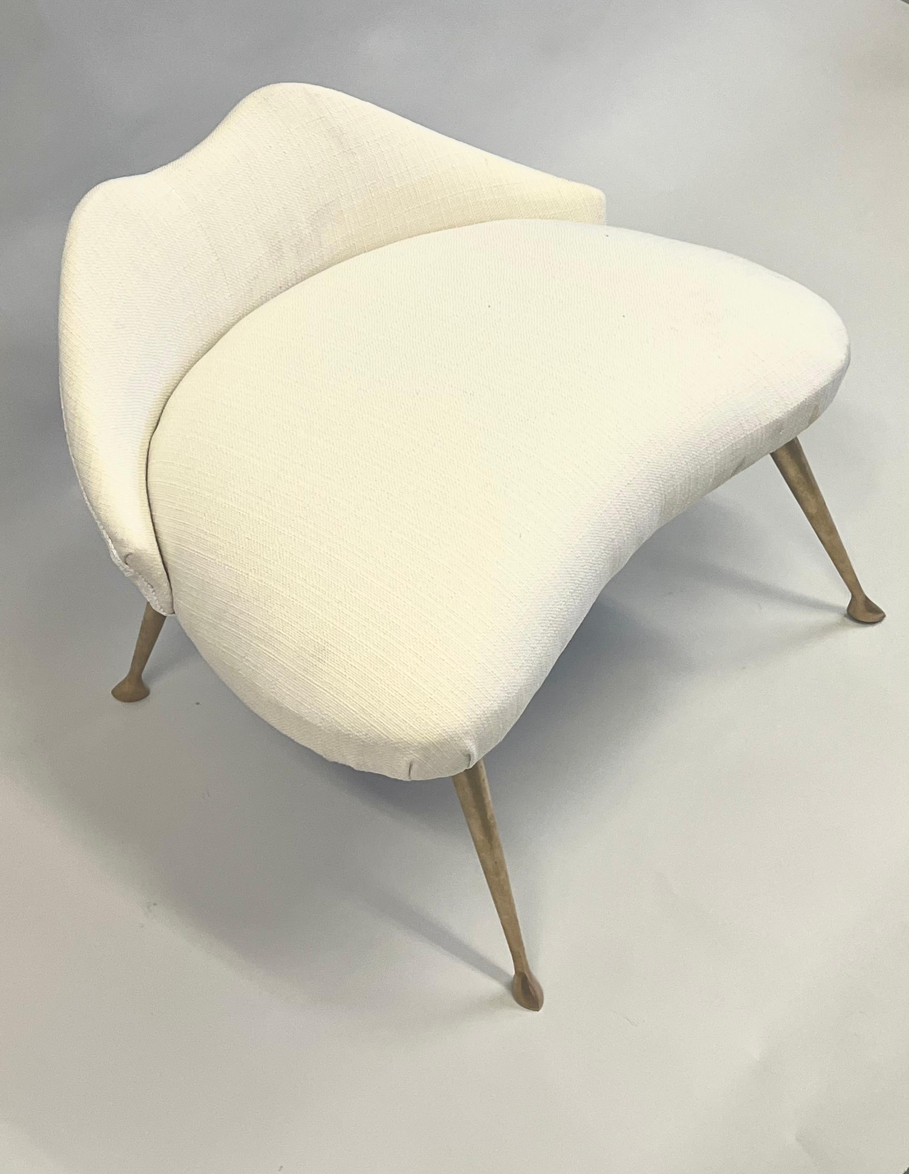 Mid-Century Modern Italian Mid-CenturyModern Brass & Cotton Vanity Chair Attributed to Marco Zanuso For Sale