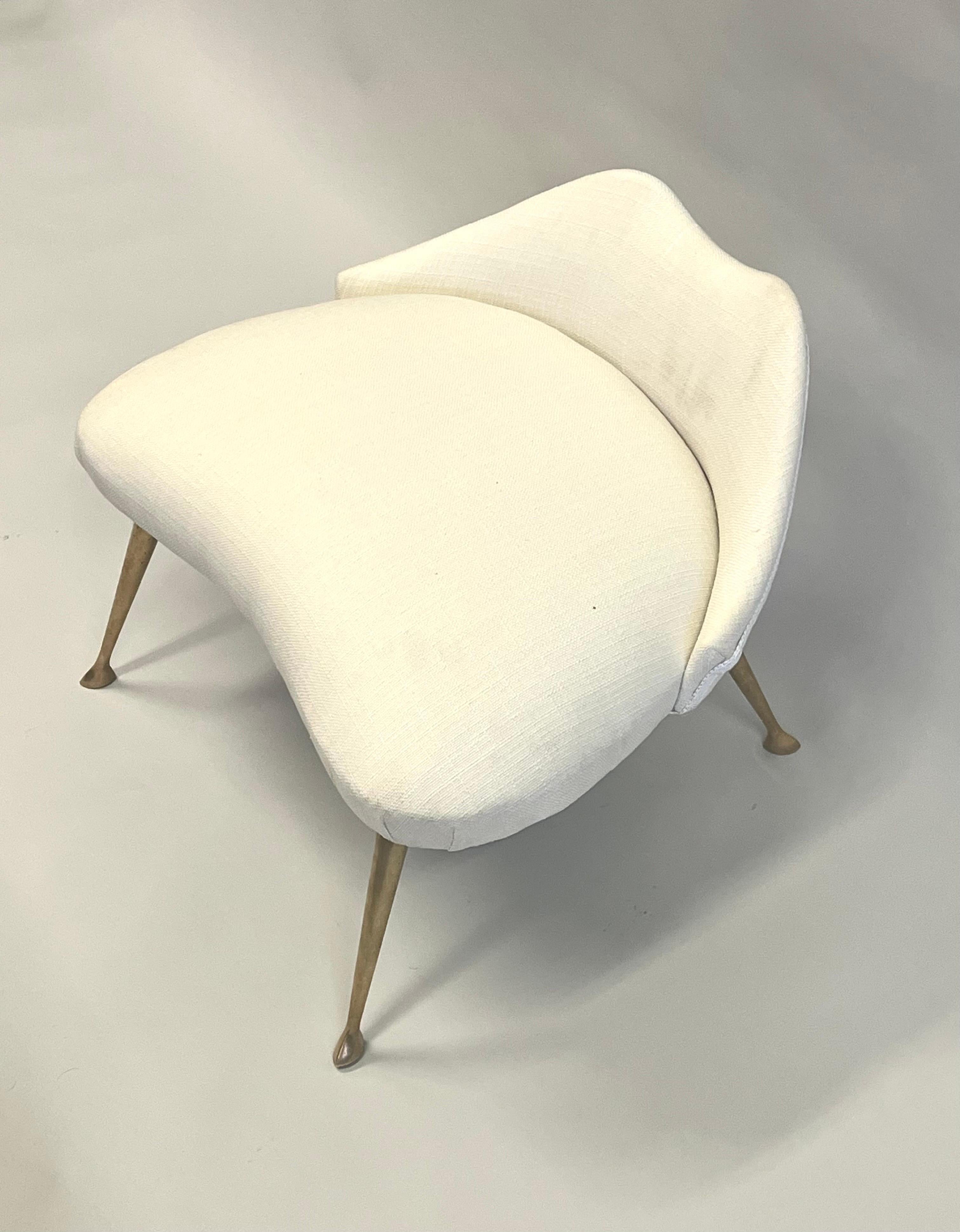 Italian Mid-CenturyModern Brass & Cotton Vanity Chair Attributed to Marco Zanuso In Good Condition For Sale In New York, NY