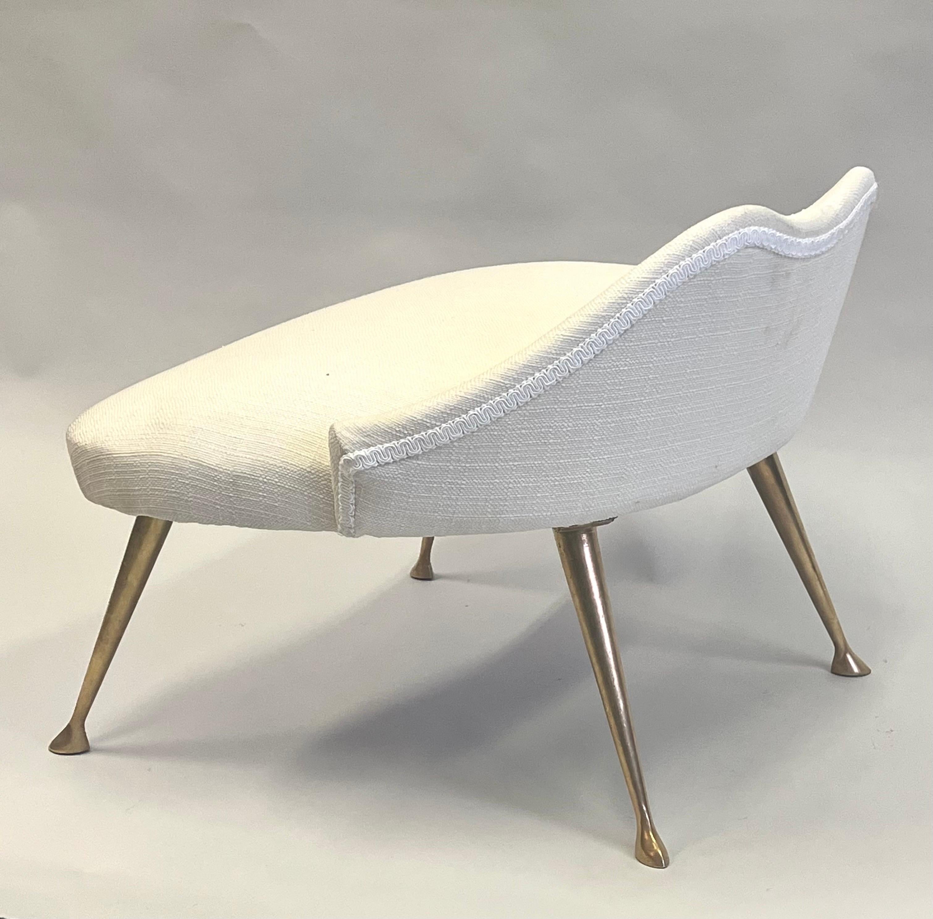 20th Century Italian Mid-CenturyModern Brass & Cotton Vanity Chair Attributed to Marco Zanuso For Sale