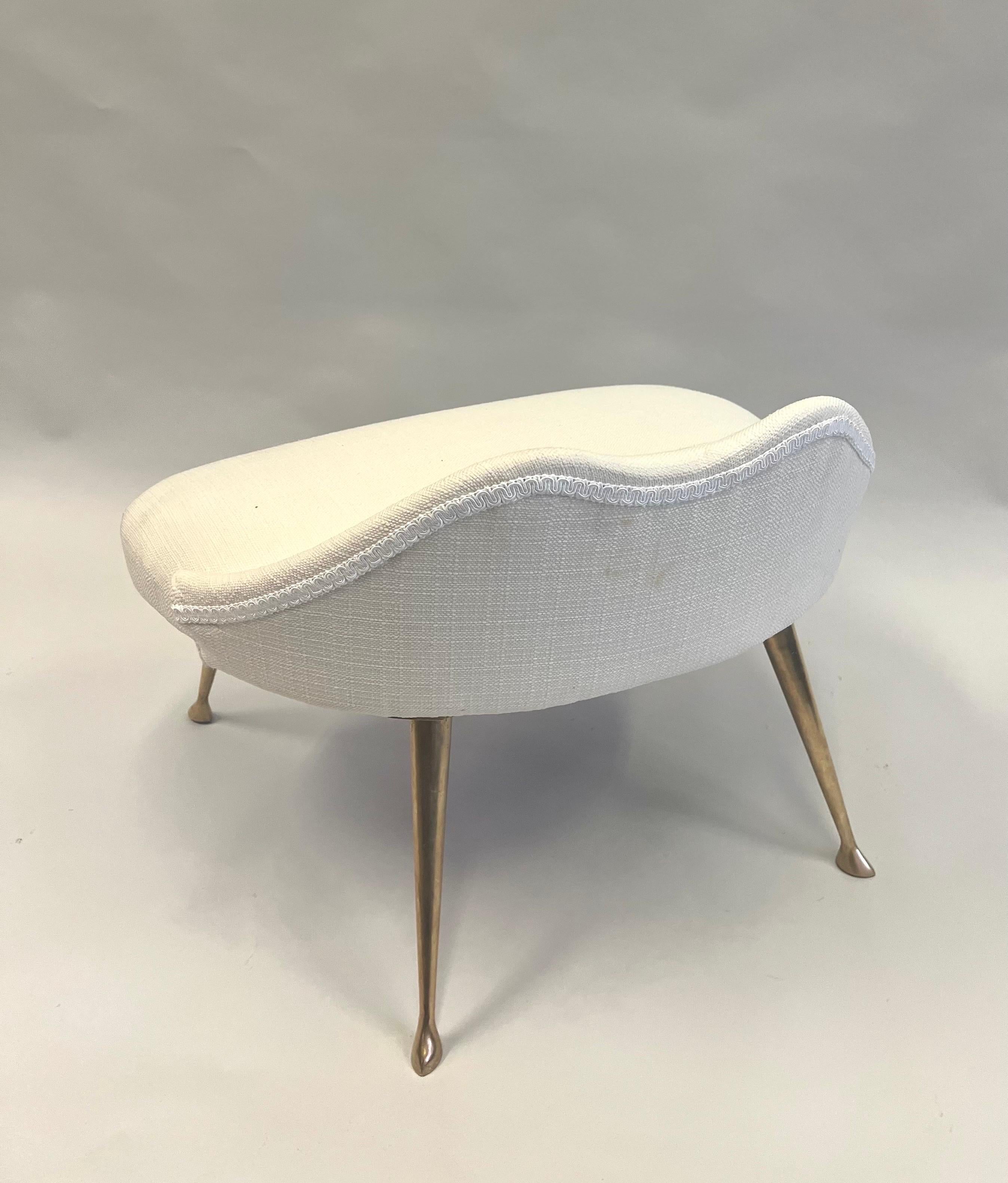 Italian Mid-CenturyModern Brass & Cotton Vanity Chair Attributed to Marco Zanuso For Sale 1