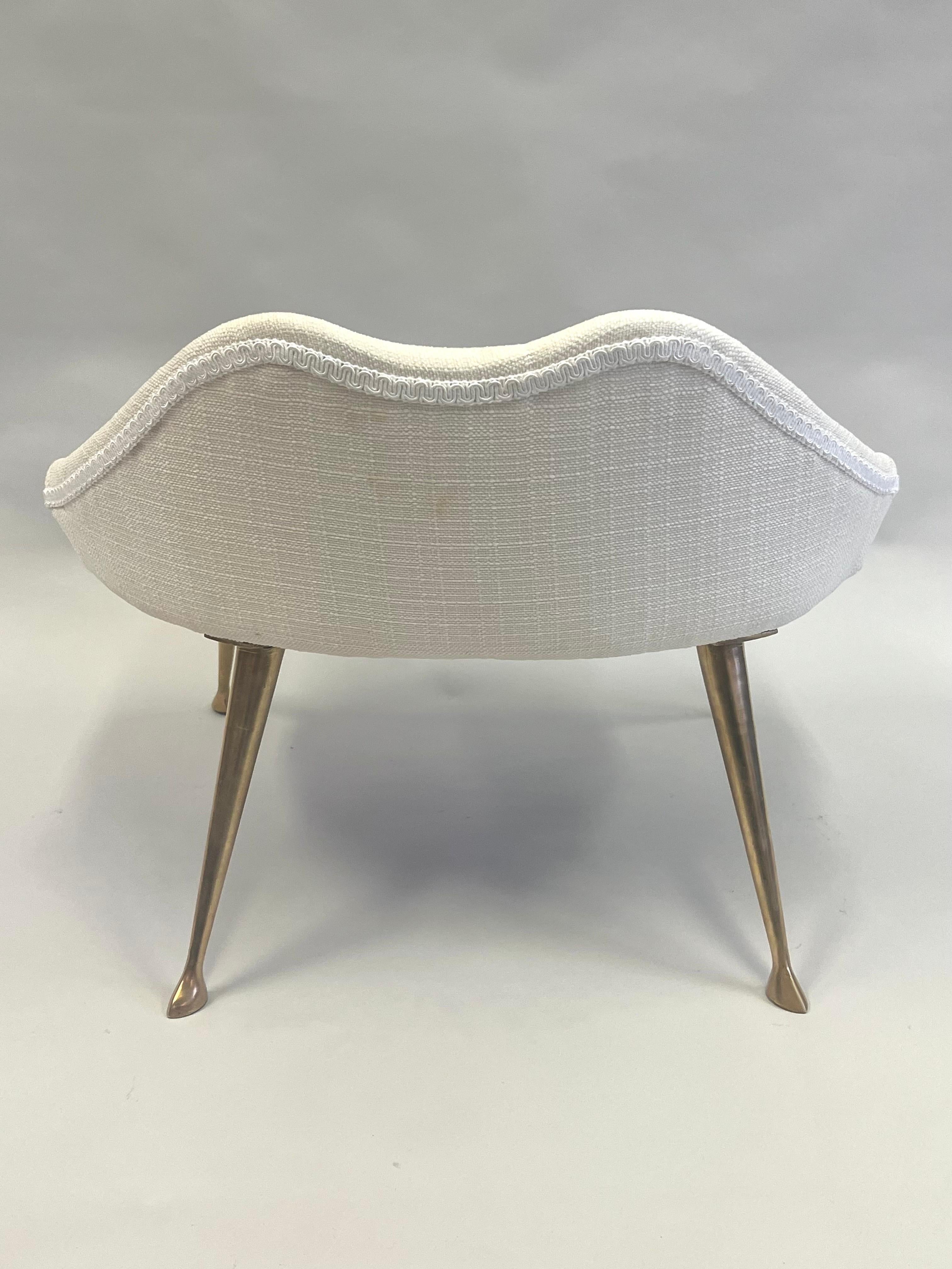 Italian Mid-CenturyModern Brass & Cotton Vanity Chair Attributed to Marco Zanuso For Sale 4