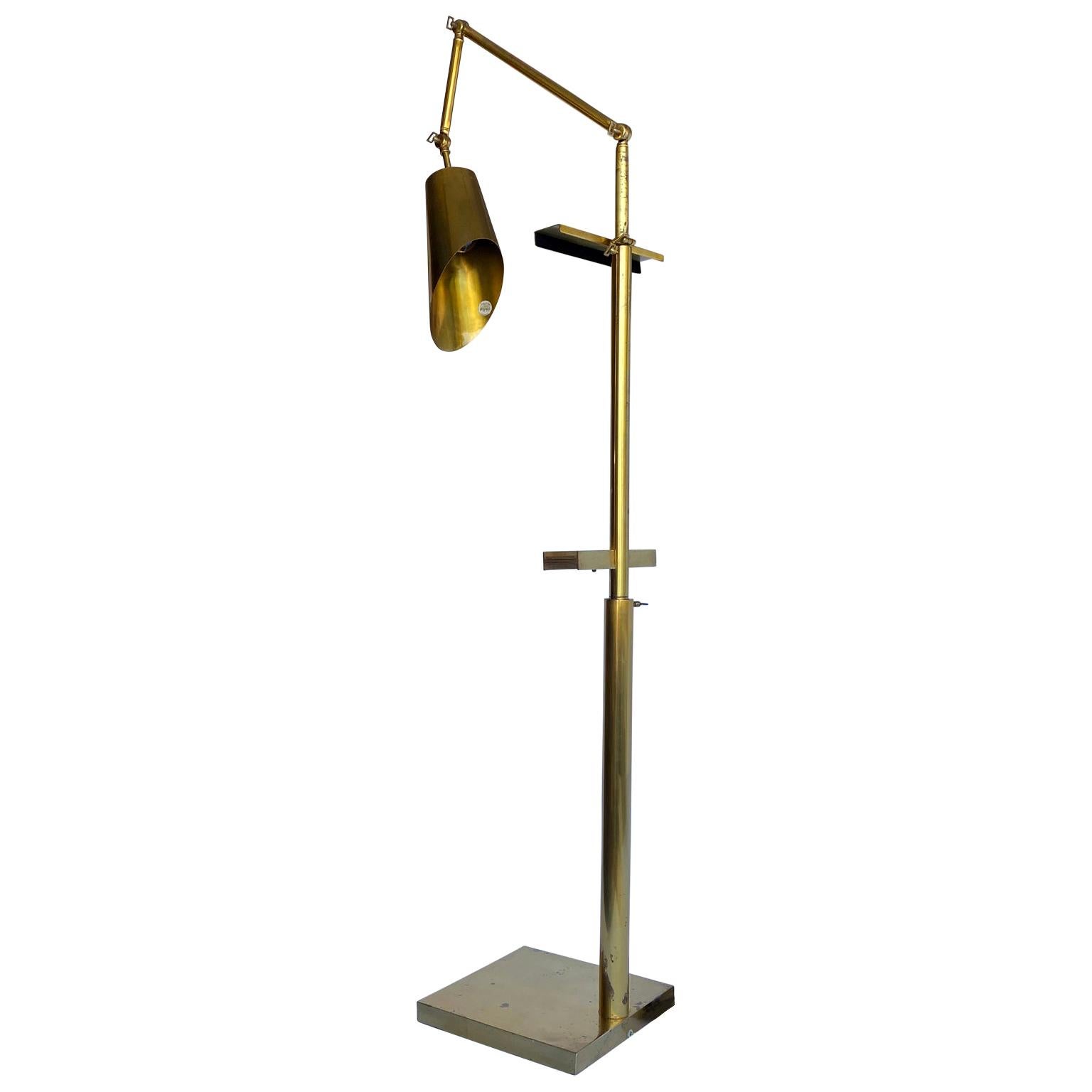 Italian Mid-Century Modern Brass Easel Floor Lamp and Painting Stand With Light For Sale
