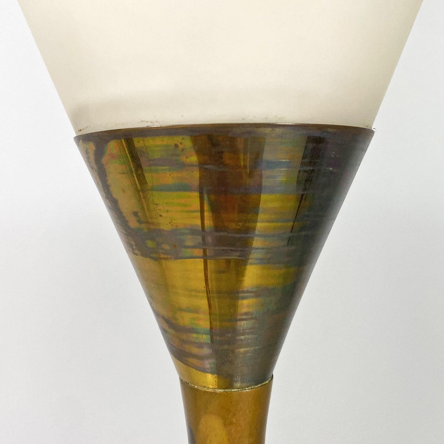 Italian mid century modern brass, glass and iron floor lamp, 1950s For Sale 6