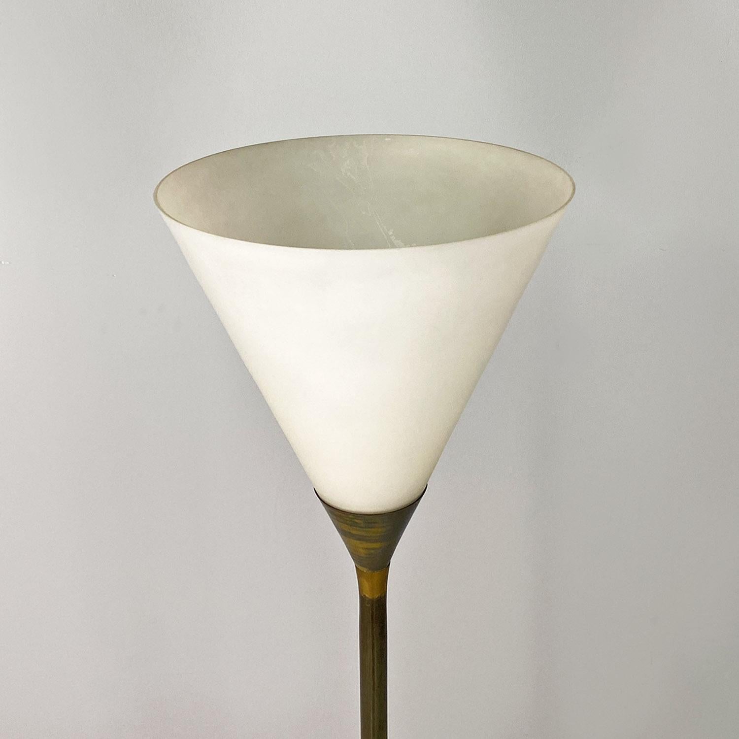 Mid-20th Century Italian mid century modern brass, glass and iron floor lamp, 1950s For Sale